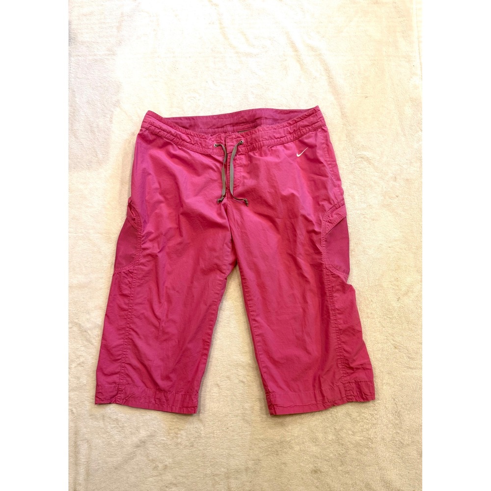 Nike Womens Pink Cotton Cargo Capri Pants Drawstring Waist Size L 231559-687